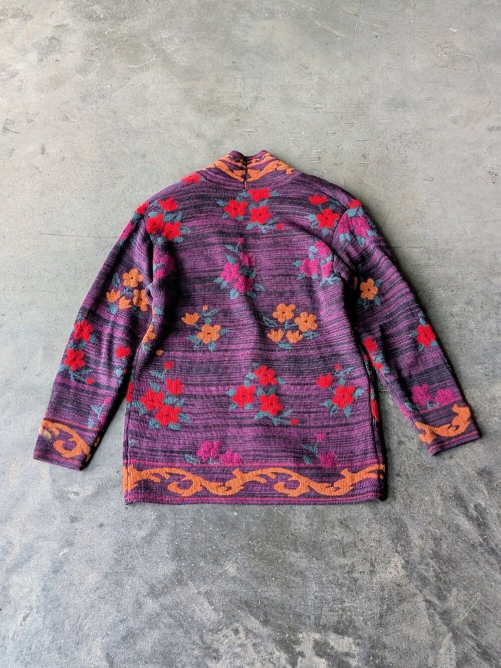 Vintage Purple Floral Wool Blend Oversized Boyfriend Cardigan Eclectic Grandpa - Picture 7 of 7